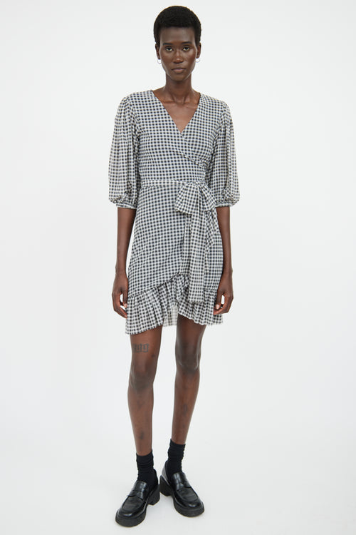 Ganni Grey & White Gingham Wrap Dress