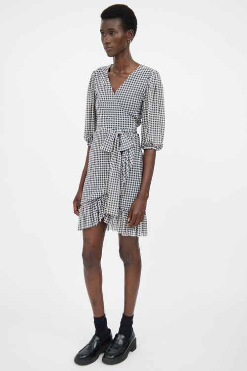 Ganni Grey & White Gingham Wrap Dress