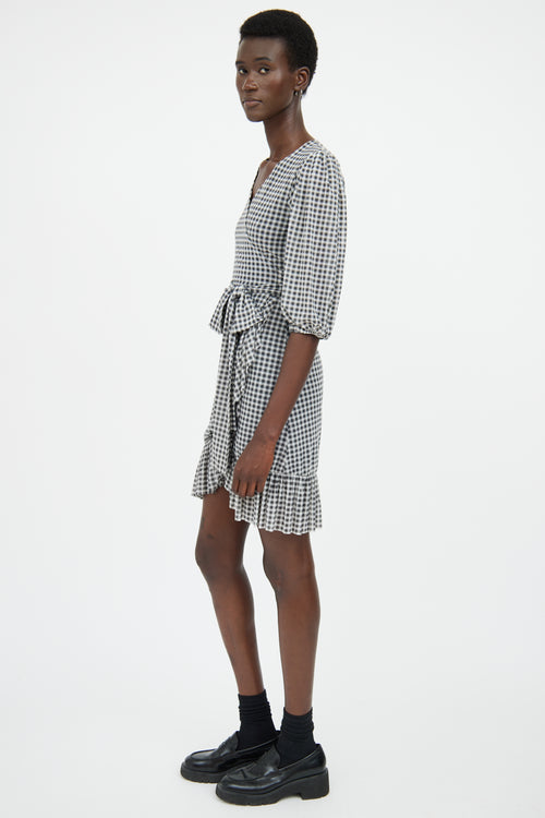 Ganni Grey & White Gingham Wrap Dress