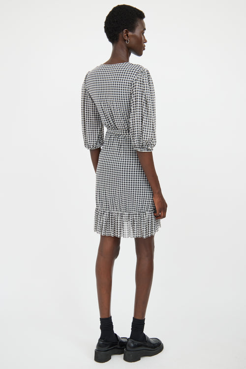 Ganni Grey & White Gingham Wrap Dress