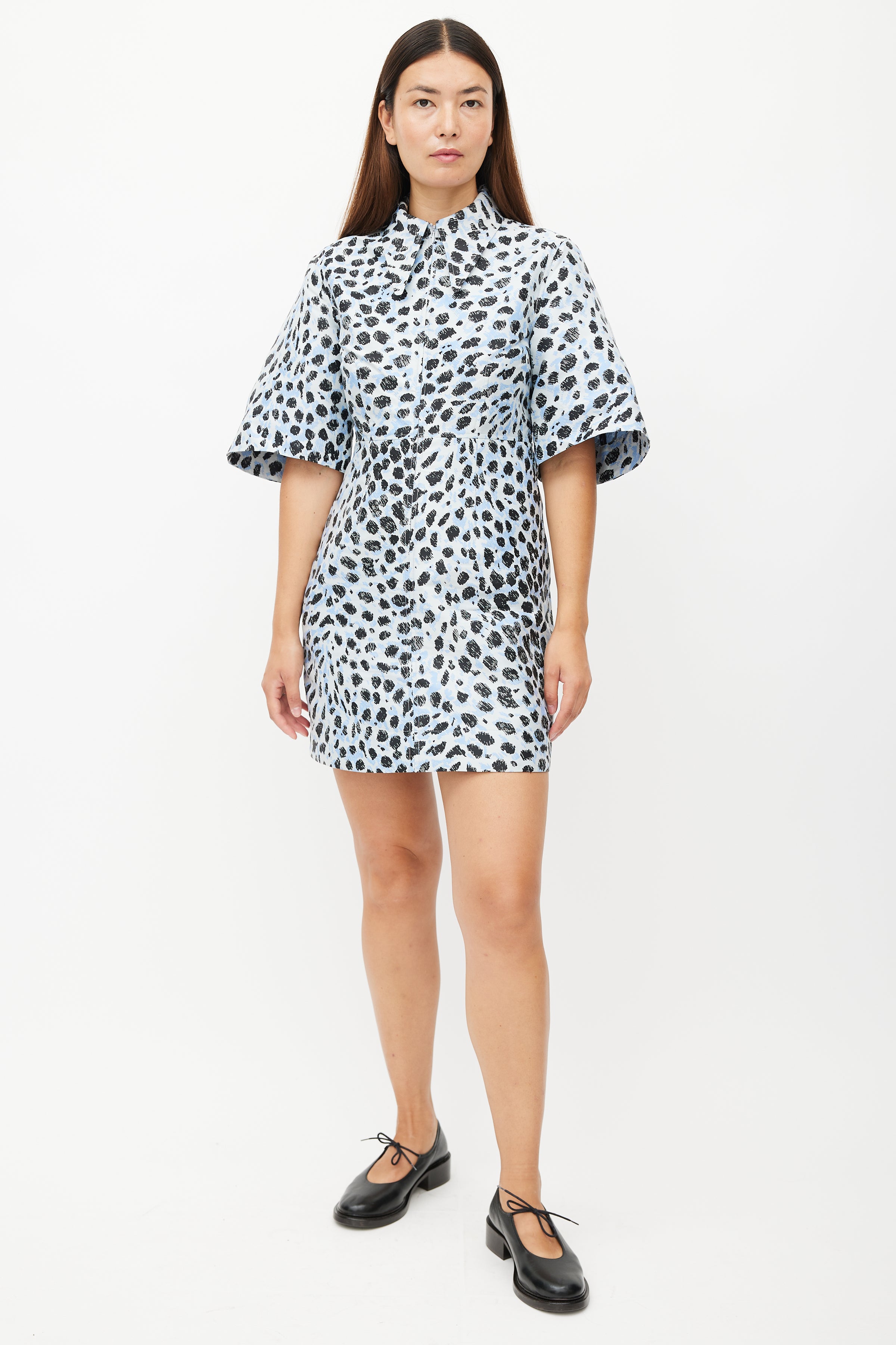 Ganni // Blue & Black Crispy Print Shirt Dress VSP Consignment Ganni // Blue & Black Crispy Print Shirt Dress VSP Consignment