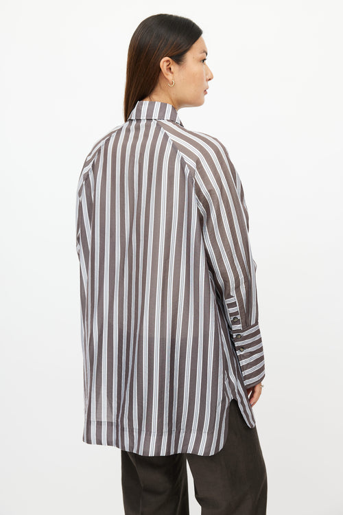 Ganni Blue & Brown Stripe Oversized Shirt