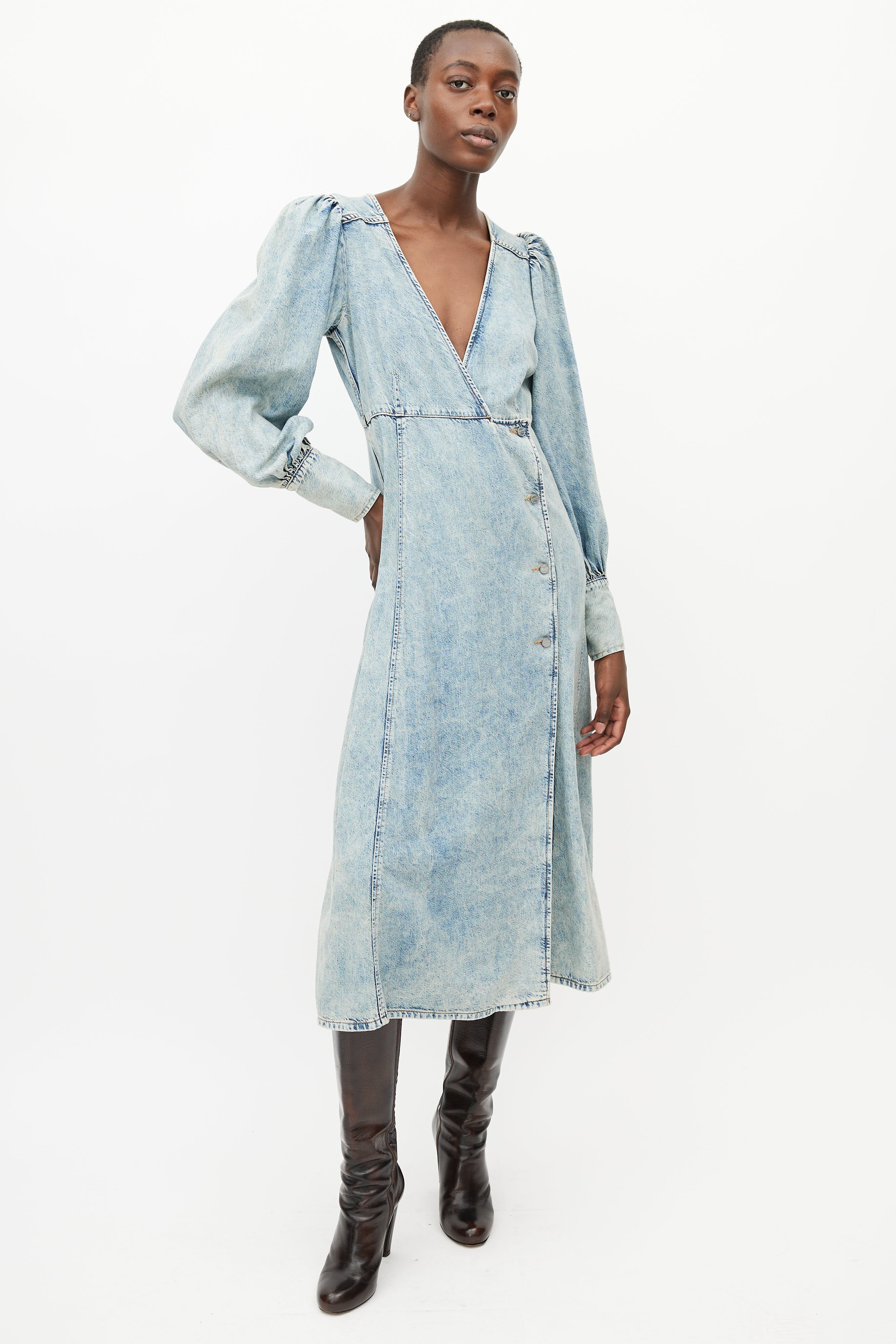 Ganni // Blue Denim Wrap Dress – VSP Consignment