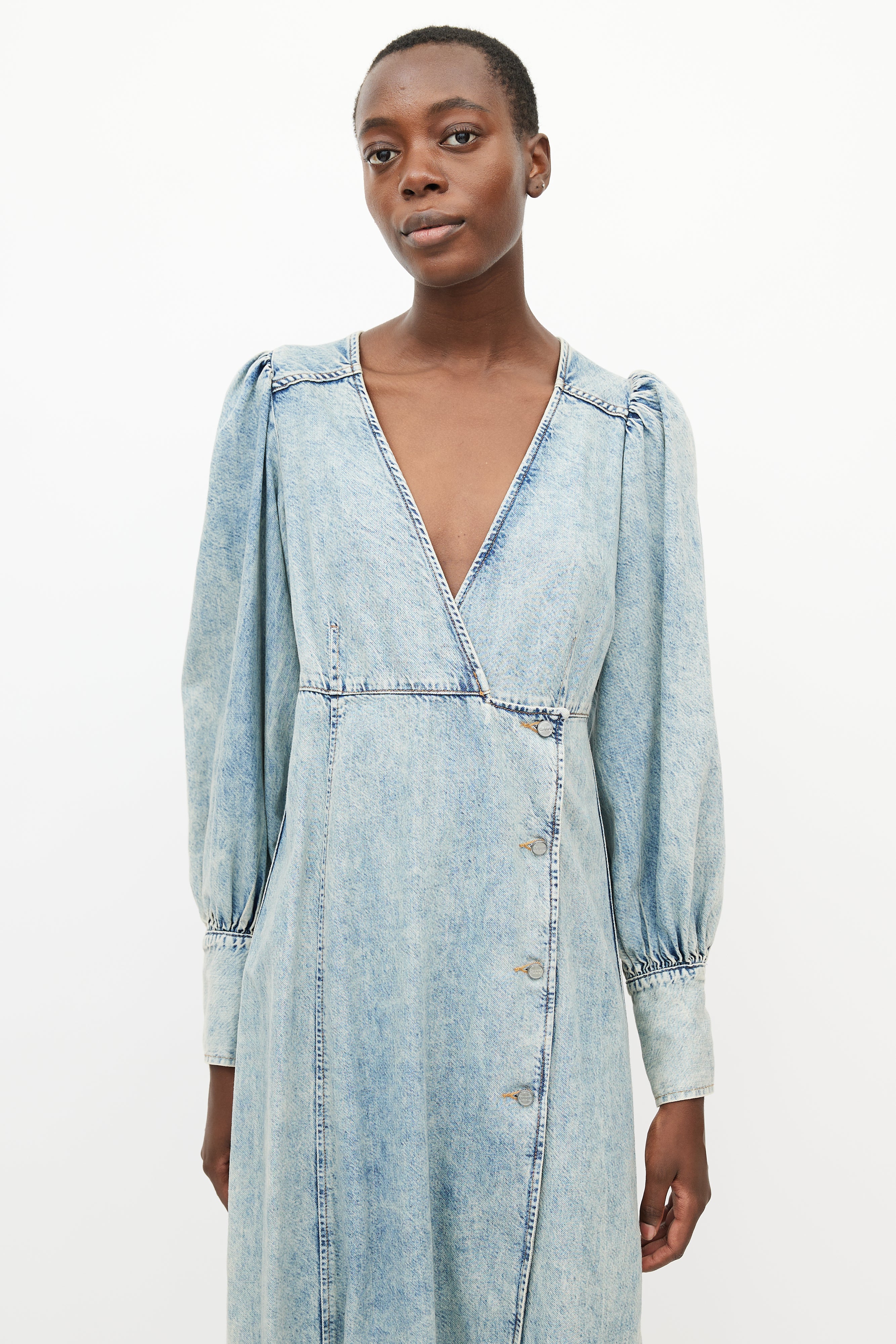 Ganni // Blue Denim Wrap Dress VSP Consignment Ganni // Blue Denim Wrap Dress VSP Consignment