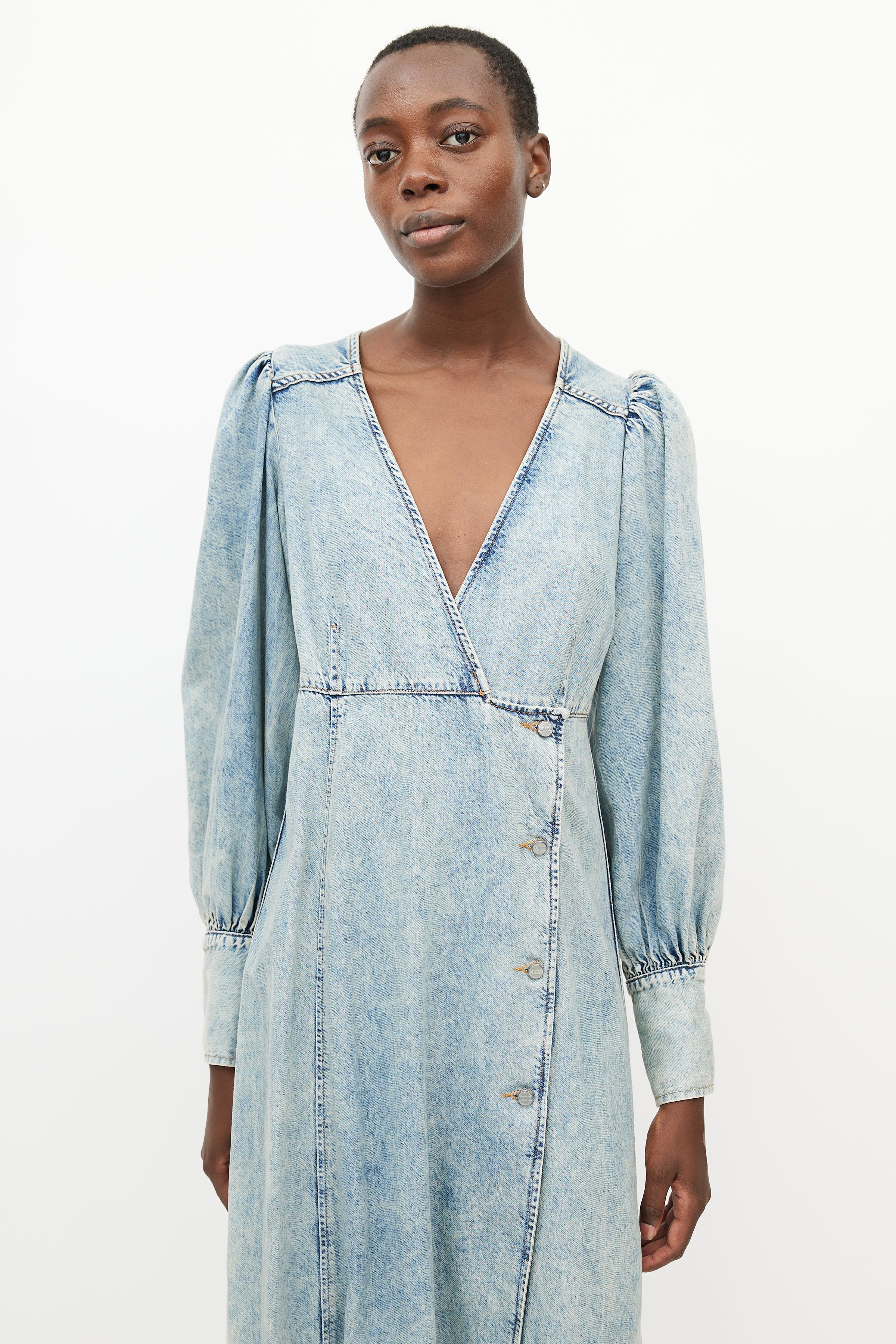 Ganni // Blue Denim Wrap Dress VSP Consignment Ganni // Blue Denim Wrap Dress VSP Consignment