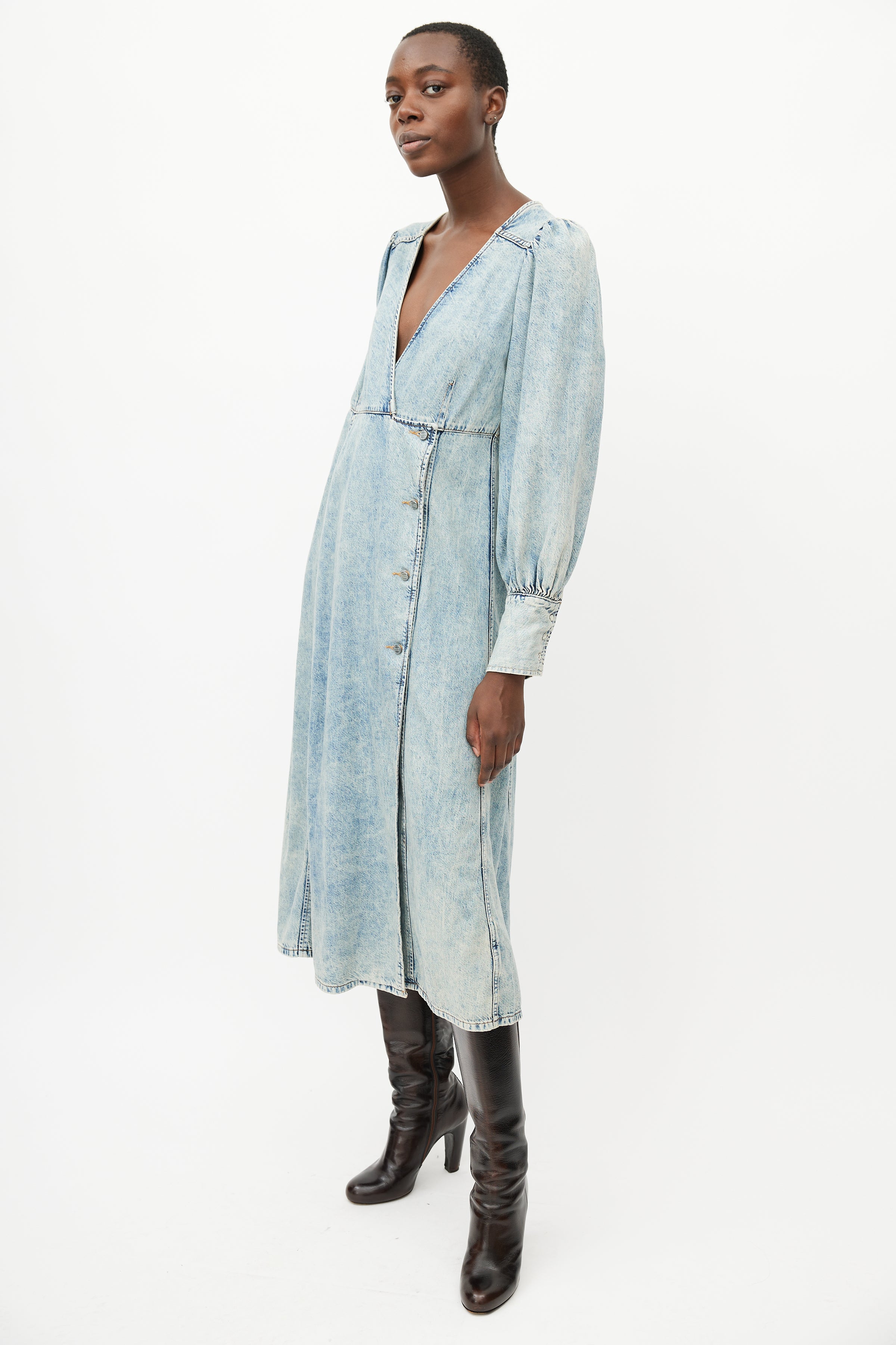 monki denim wrap dress Denim Blue Monki Wrap Dress XS New With Tags Italy