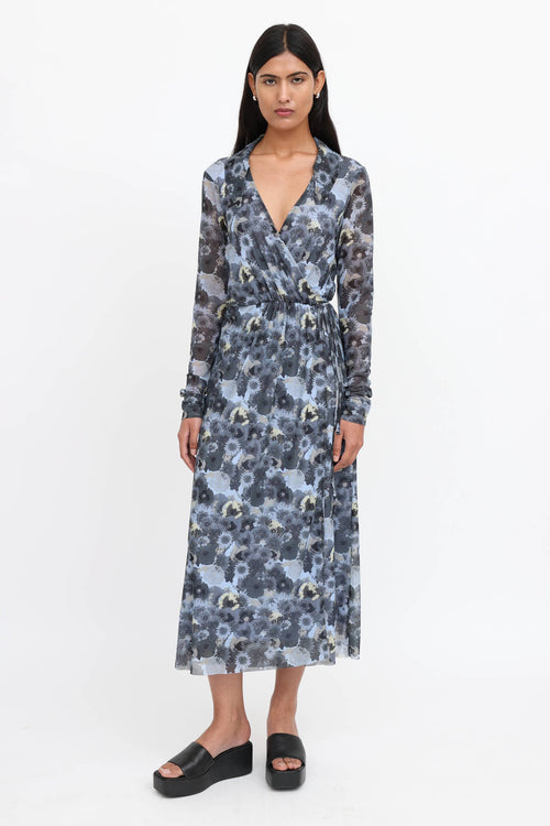 Ganni Floral Mesh Wrap Dress