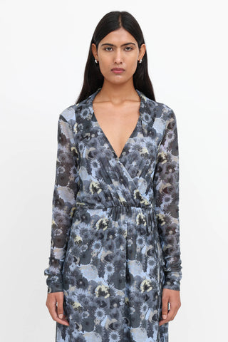 Ganni Floral Mesh Wrap Dress