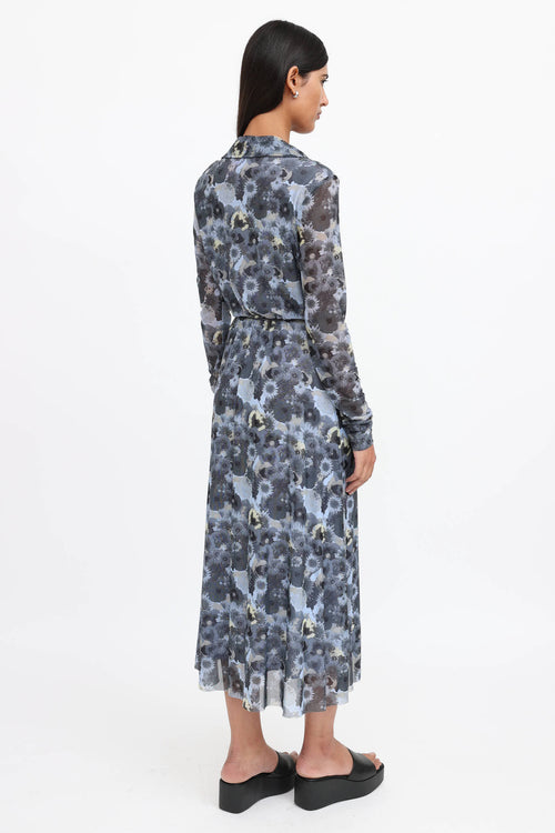 Ganni Floral Mesh Wrap Dress