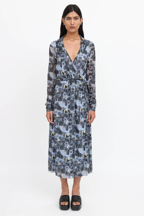 Ganni Floral Mesh Wrap Dress