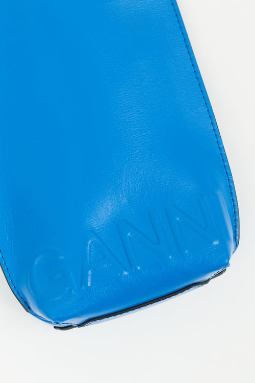 Ganni Blue Leather Logo Crossbody Pouch