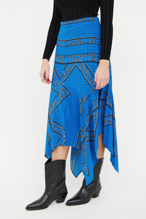 Ganni Blue Silk Paisley Print Midi Skirt