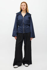 Ganni Navy Nylon Waist Tie Jacket