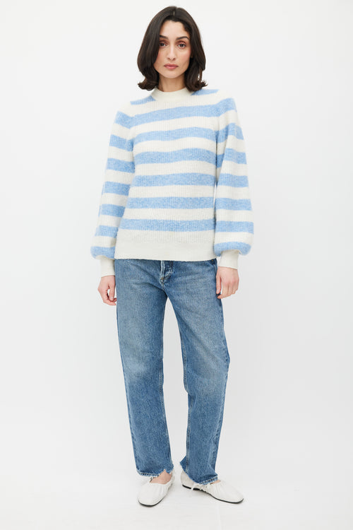 Ganni White & Blue Knit Stripe Sweater