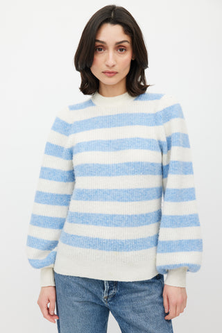 Ganni White & Blue Knit Stripe Sweater