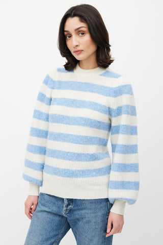 Ganni White & Blue Knit Stripe Sweater