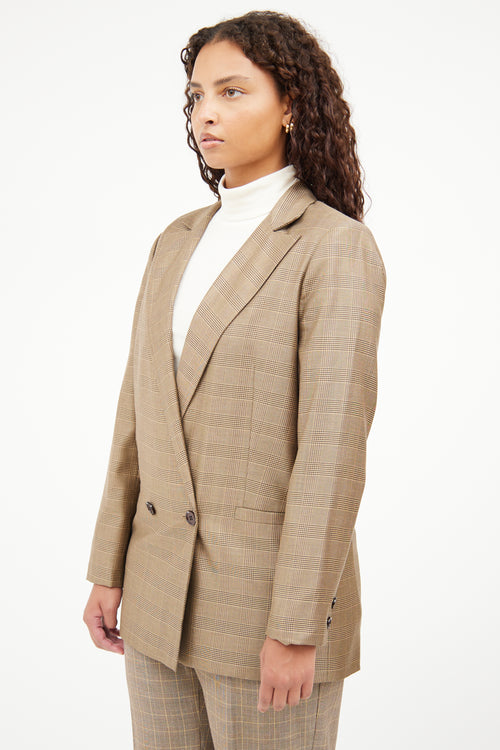 Ganni Brown Plaid Long Sleeve Blazer