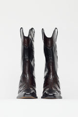Ganni Burgundy & Black Patent Leather Western Boot