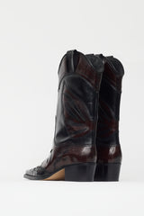 Ganni Burgundy & Black Patent Leather Western Boot