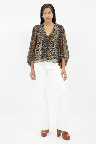 Ganni Brown & Black Print Pleated Blouse