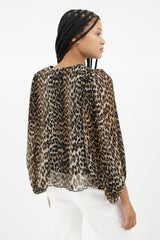 Ganni Brown & Black Print Pleated Blouse