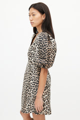 Ganni Brown & Black Print Puff Dress