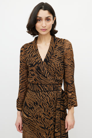 Ganni Brown & Black Printed Maxi Wrap Dress