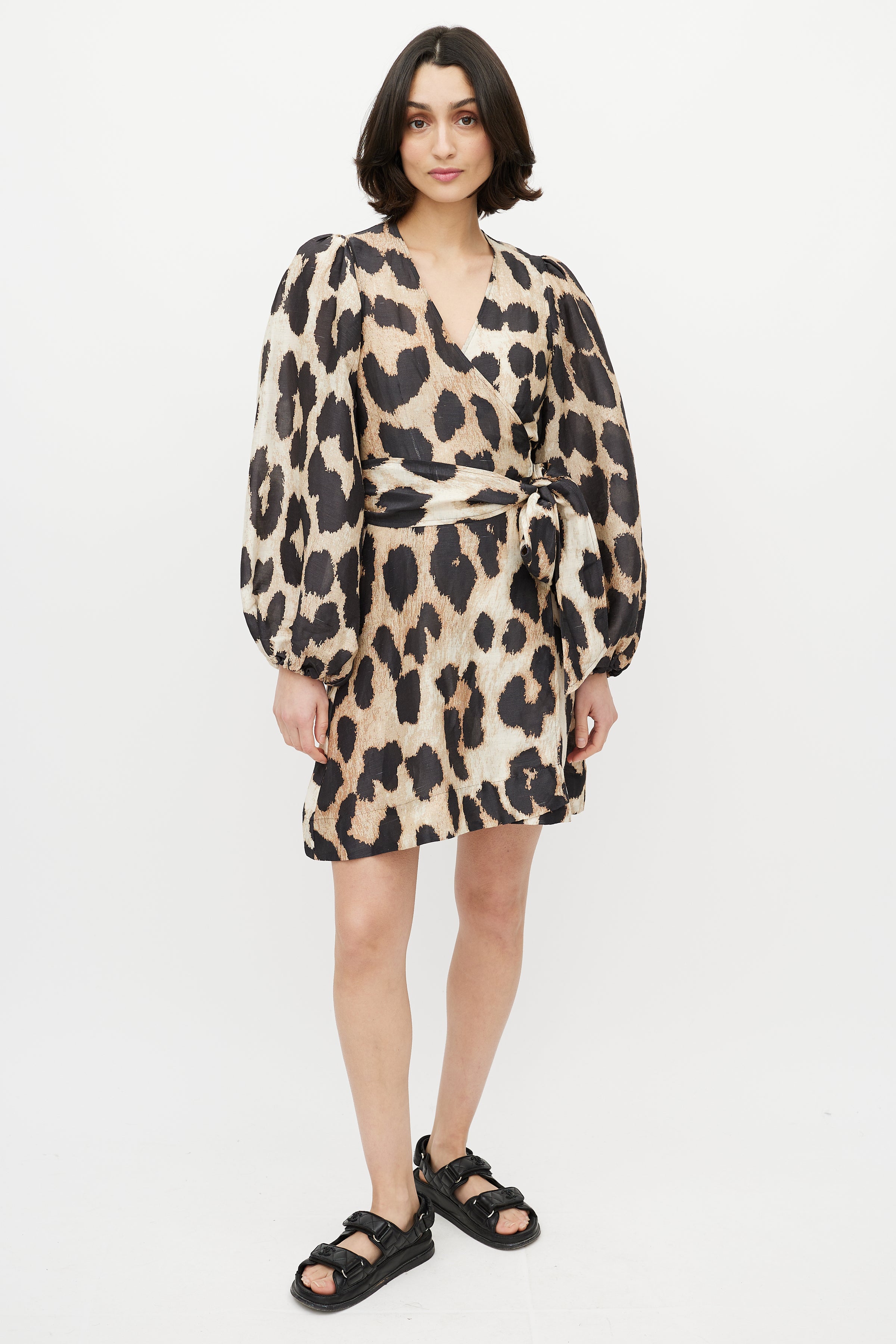 Ganni // Brown & Black Printed Wrap Dress – VSP Consignment Ganni // Brown & Black Printed Wrap Dress – VSP Consignment