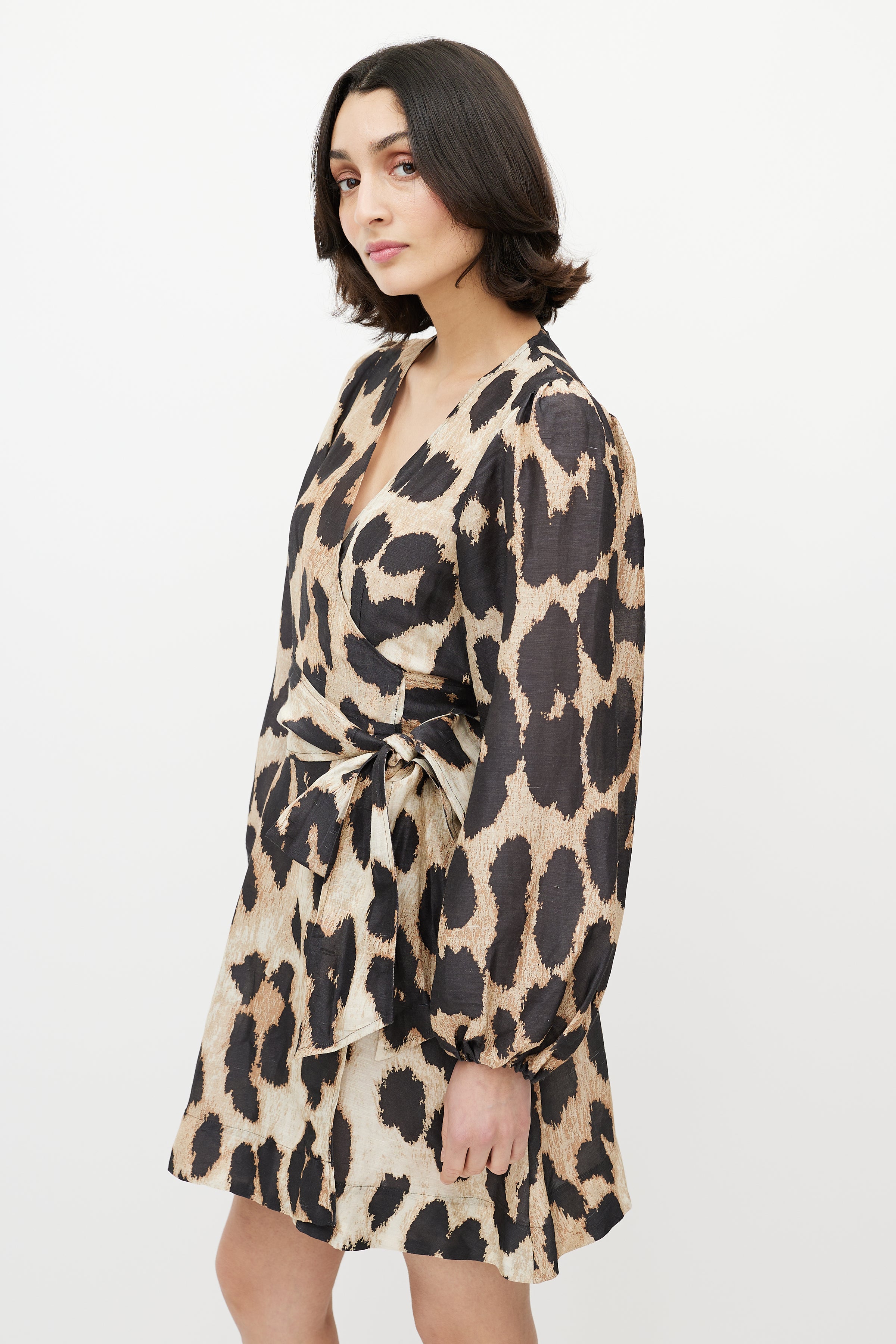 Ganni // Brown & Black Printed Wrap Dress VSP Consignment Ganni // Brown & Black Printed Wrap Dress VSP Consignment