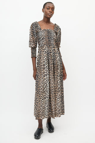 Ganni Brown & Black Smocked Dress