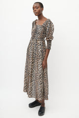 Ganni Brown & Black Smocked Dress