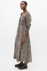 Ganni Brown & Black Smocked Dress