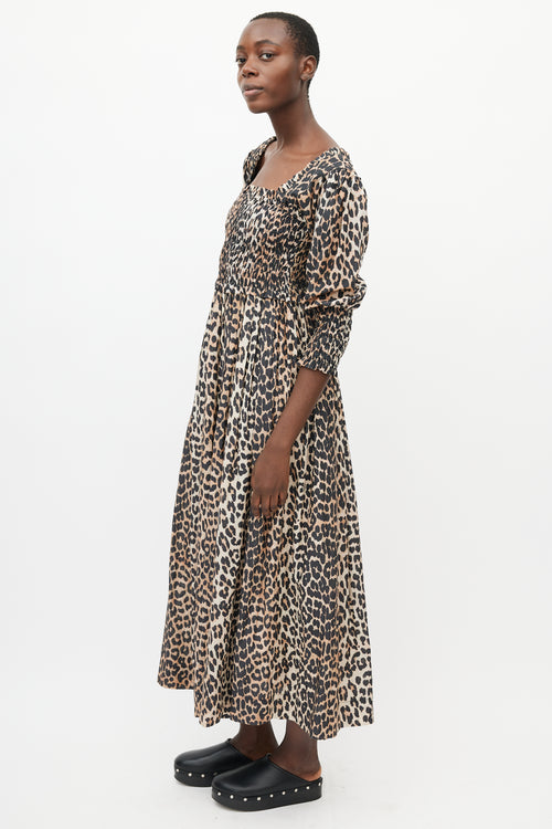 Ganni Brown & Black Smocked Dress