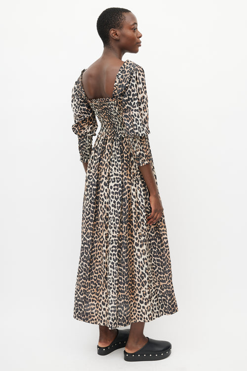 Ganni Brown & Black Smocked Dress
