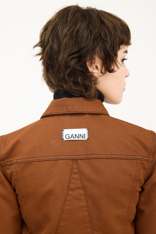 Ganni Brown Denim Side Zip Jacket