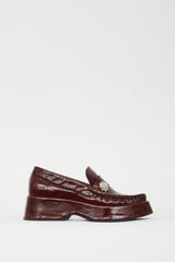 Ganni Brown Patent Retro Gem Platform Loafer