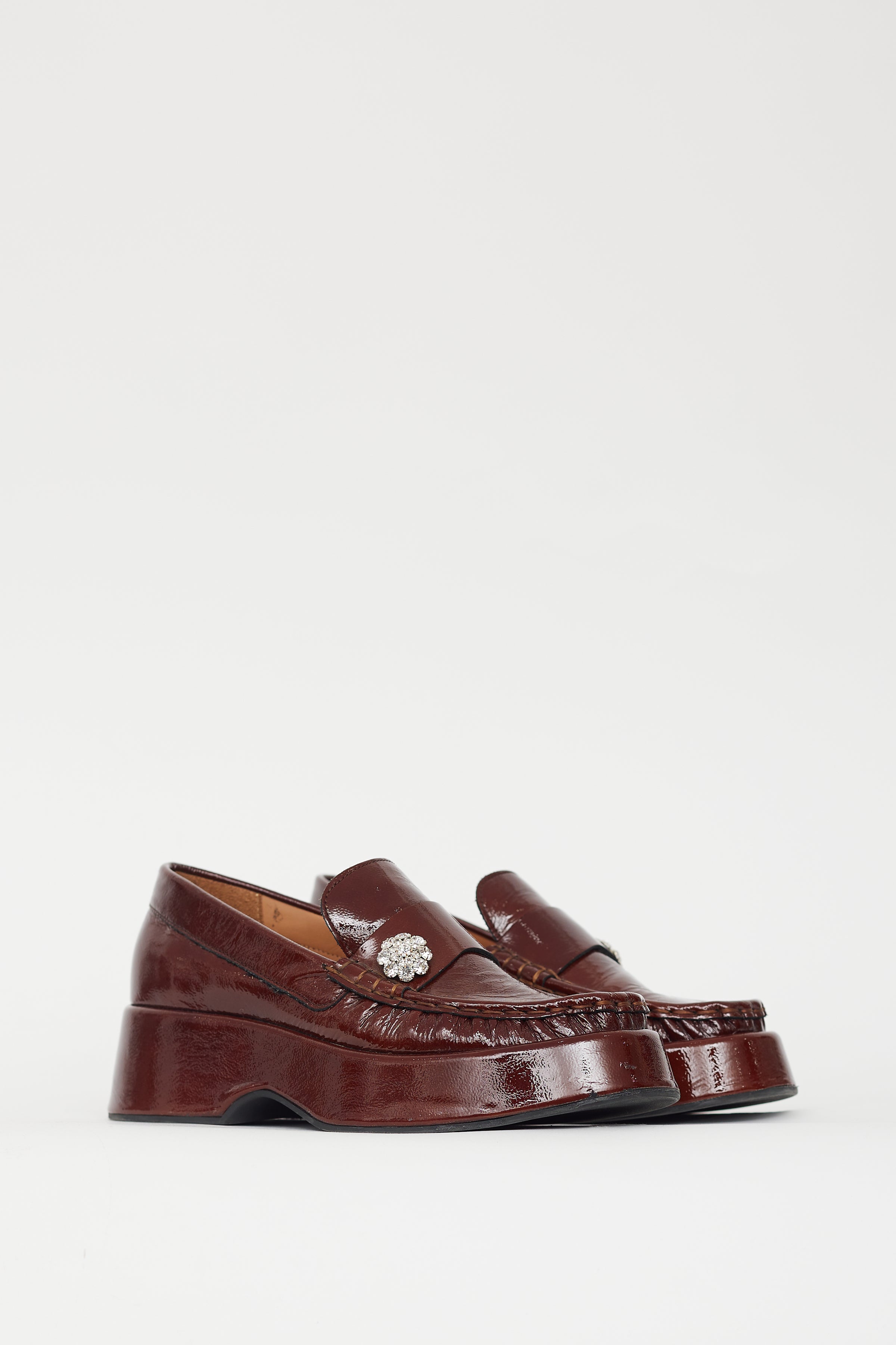 Ganni // Brown Patent Retro Gem Platform Loafer VSP Consignment Ganni // Brown Patent Retro Gem Platform Loafer VSP Consignment