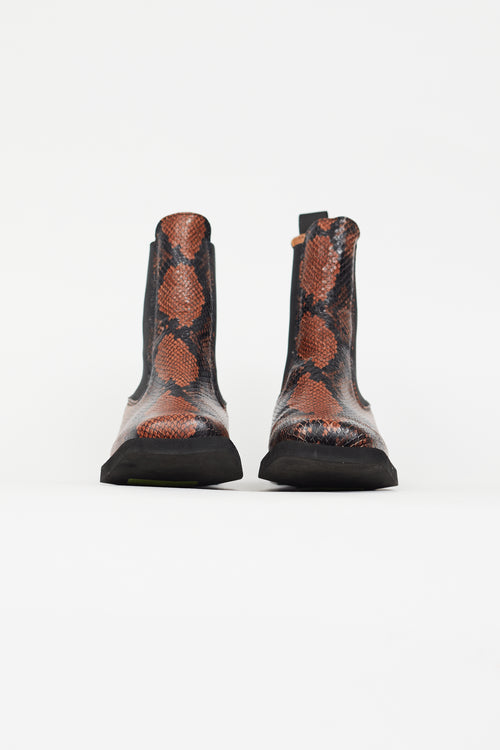 Brown & Black Textured Print Chelsea Boot Ganni