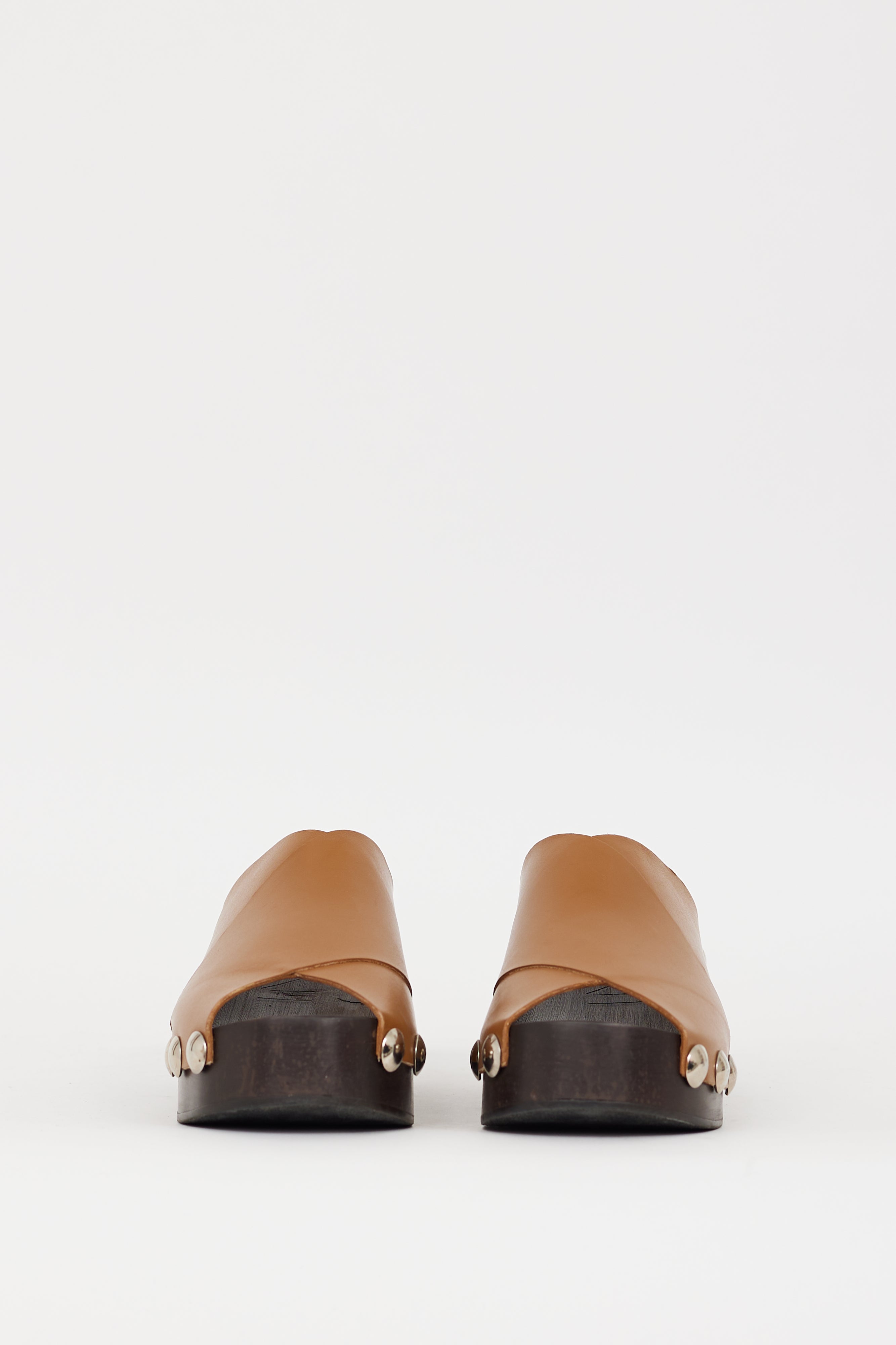 Ganni // Brown Leather Retro Studded Wooden Mule VSP Consignment Ganni // Brown Leather Retro Studded Wooden Mule VSP Consignment
