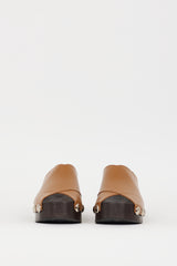Ganni Brown Leather Retro Studded Wooden Mule