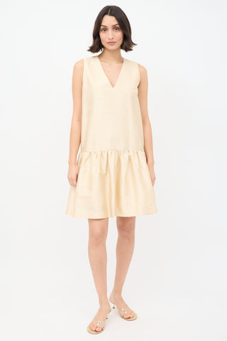 Ganni Cream Silk Sleeveless Frill Midi Dress