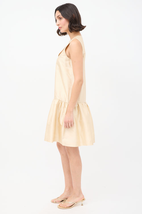 Ganni Cream Silk Sleeveless Frill Midi Dress