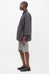 Ganni Dark Grey Quilted Canvas Wrap Jacket