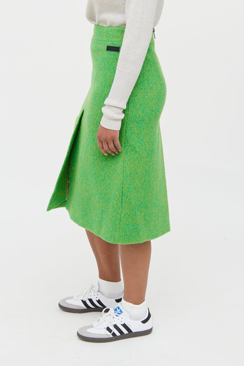 Ganni Green Wool Midi Skirt