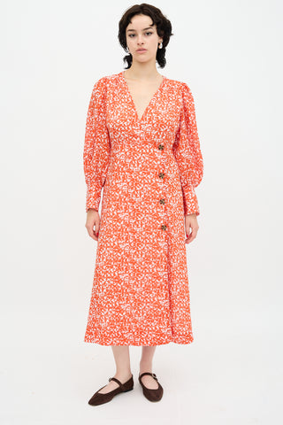 Ganni Floral Crepe Midi Dress
