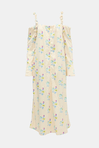 Ganni Floral Cold Shoulder Dress