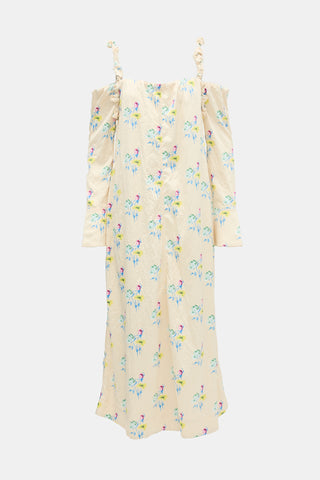 Ganni Floral Cold Shoulder Dress