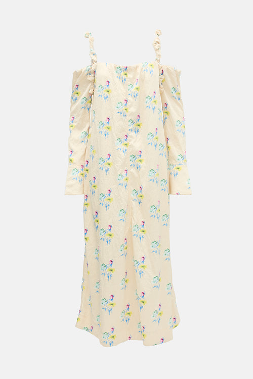 Ganni Floral Cold Shoulder Dress
