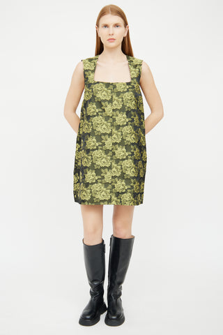 Ganni Green Floral Jacquard Mini Dress