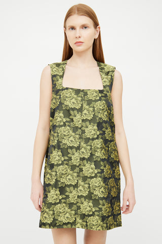 Ganni Green Floral Jacquard Mini Dress